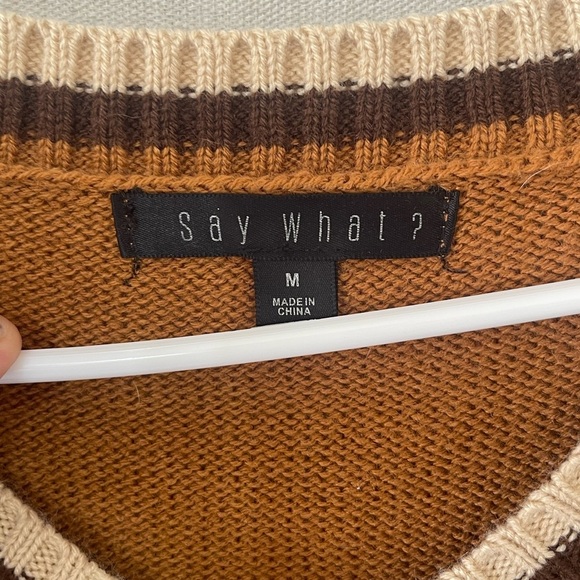 Say What? Brown and Cream Argyle V-Neck Sweater Vest - Picture 3 of 6